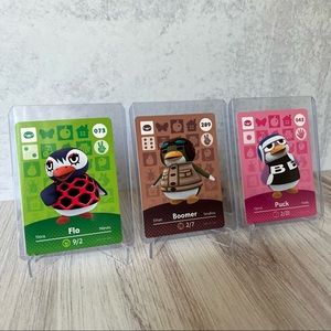 Official Animal Crossing Amiibo Cards - Puck (043), Flo (073), & Boomer (289)